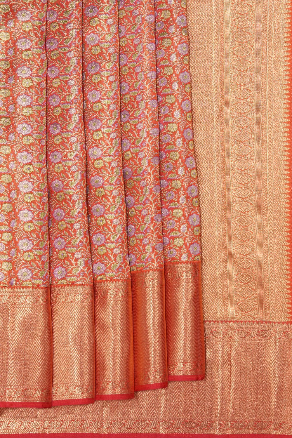 Image of Kanchipuram Silk Brocade Red Saree